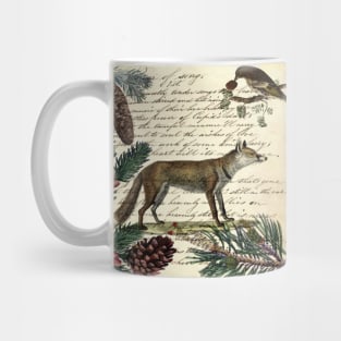 dark academia nordic scandinavian bird primitive christmas pine tree red fox Mug